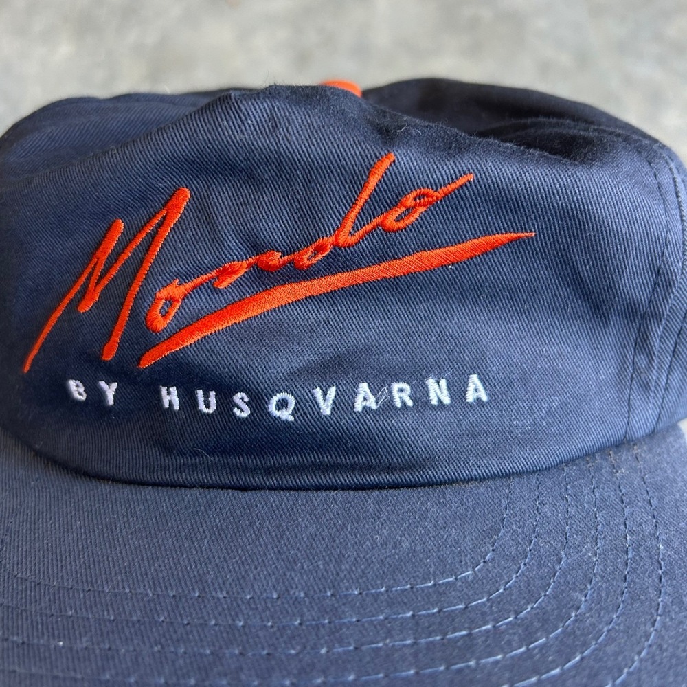 Husqvarna Mondo Vintage Navy Blue Snapback Hat Orange Embroidery Cotton Cap - Picture 3 of 9